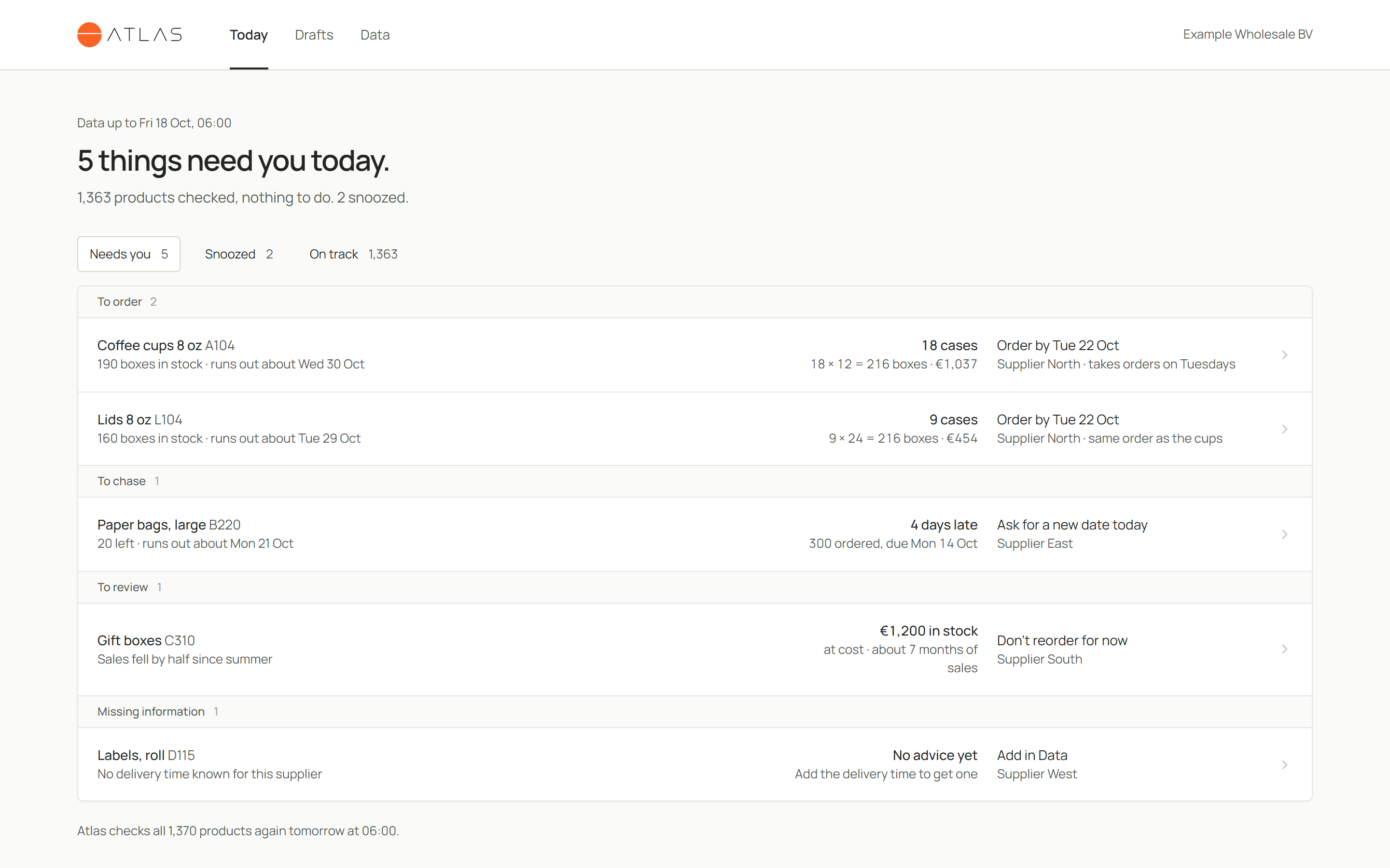 Atlas example morning buying list.